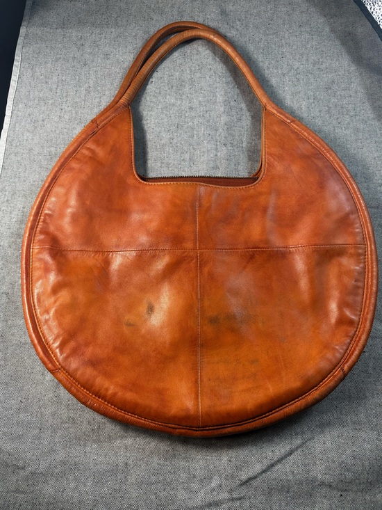 Anthropologie Handbags - Anthropologie Julien Cognac 100% Sheep Leather Round Hobo Carryall Bag